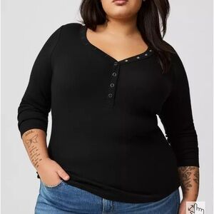 Torrid Black Ribbed V-Neck Long Sleeve Top